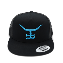 Load image into Gallery viewer, Teal- blk Flat bill Trucker Snapback
