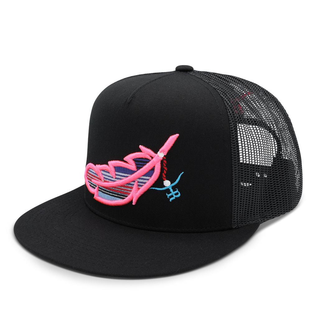 “Feathered Outlaw” -BLK Hot Pink Feather