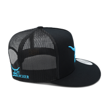 Load image into Gallery viewer, Teal- blk Flat bill Trucker Snapback
