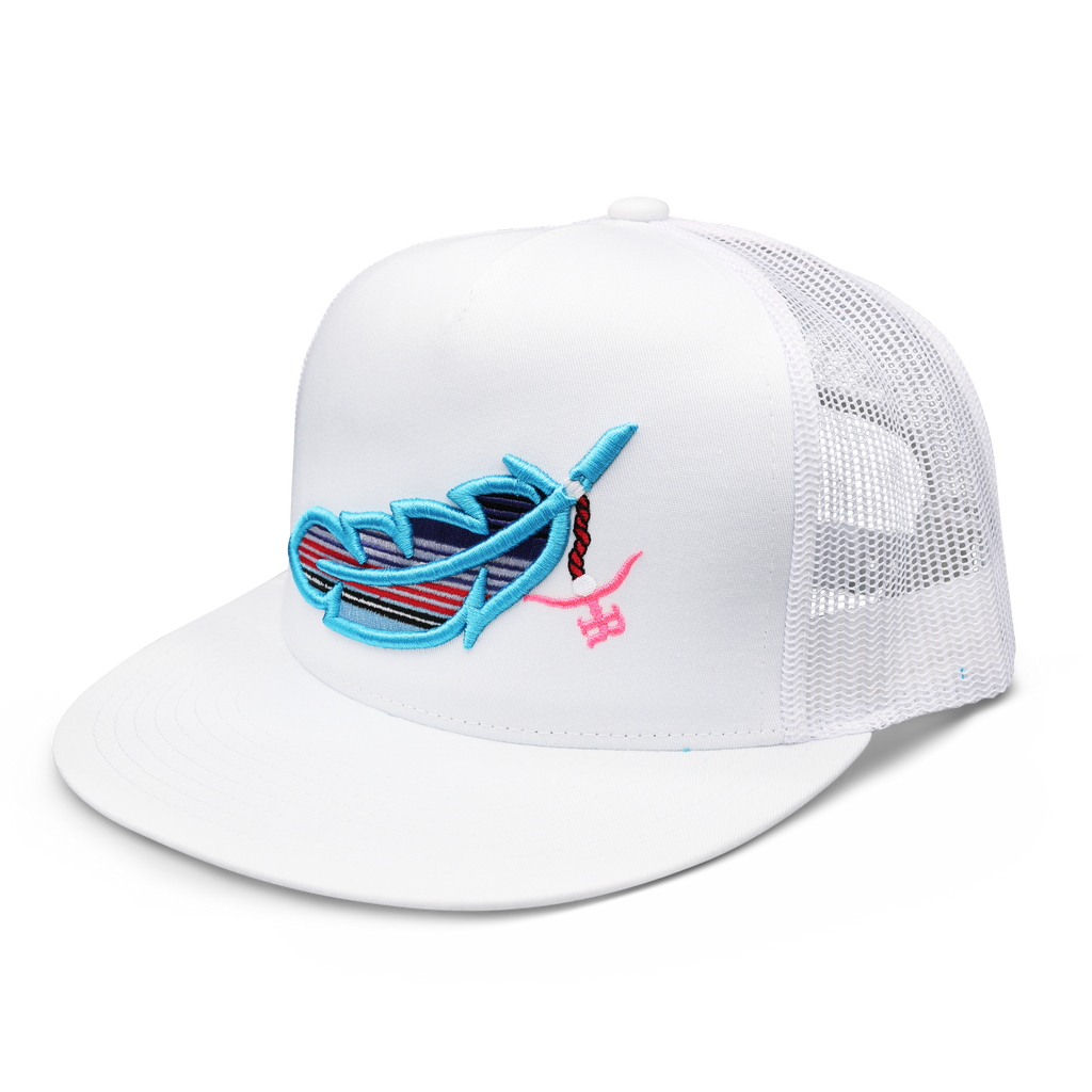 Feathered Outlaw- White /Sky Blue Feather