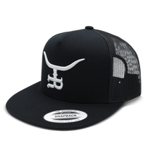 Load image into Gallery viewer, “Silver Bullet”-Black Flatbill Trucker SnapBack
