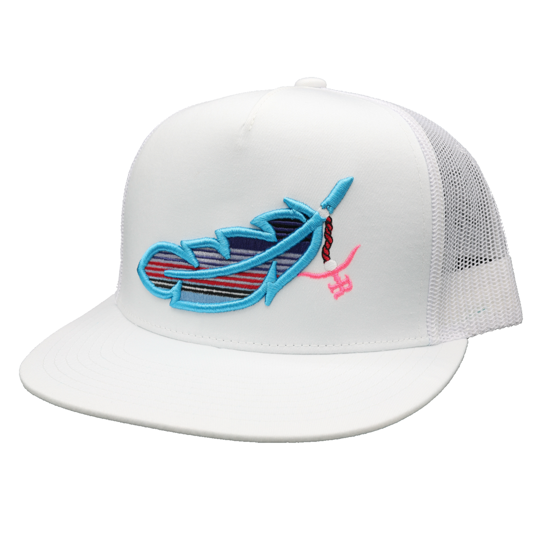 Feathered Outlaw- White /Sky Blue Feather