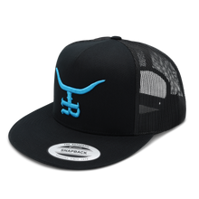 Load image into Gallery viewer, Teal- blk Flat bill Trucker Snapback
