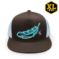 XL FIT- Turquoise/Brown Feathered Outlaw Flatbill Trucker Snapback